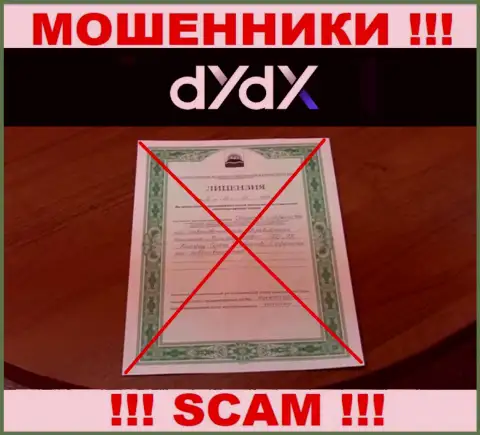 У организации dYdX напрочь отсутствуют данные об их номере лицензии - это циничные мошенники !!!