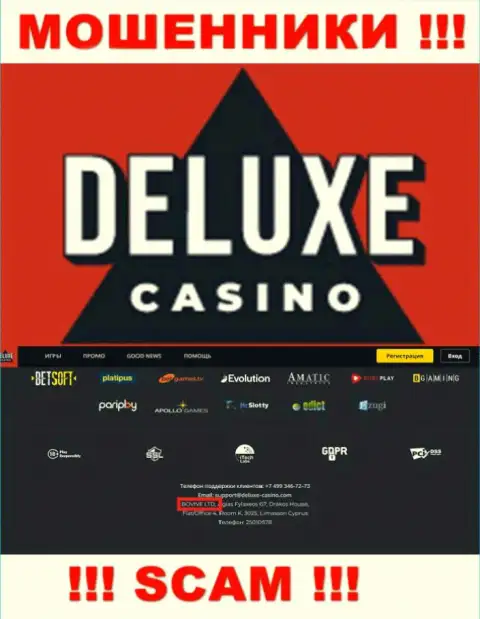 Сведения об юр. лице Deluxe Casino на их официальном сайте имеются это BOVIVE LTD