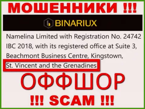 Binariux - это АФЕРИСТЫ, которые юридически зарегистрированы на территории - Saint Vincent and the Grenadines