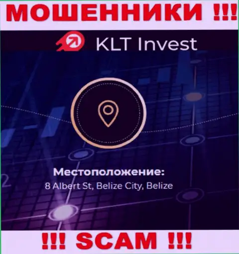 Невозможно забрать обратно денежные активы у организации KLT Invest - они спрятались в офшорной зоне по адресу 8 Albert St, Belize City, Belize
