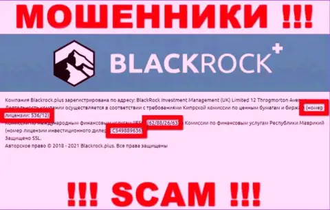 BlackRock Plus скрывают свою мошенническую суть, размещая у себя на онлайн-ресурсе лицензию на осуществление деятельности