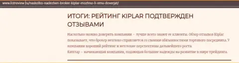 Обзорная статья о преимуществах FOREX брокера Kiplar на web-портале листревью ру