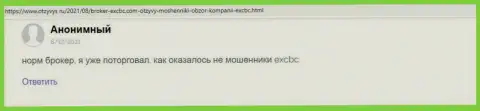 Web-сайт Otzyvys Ru поделился отзывом пользователя о дилинговом центре EXCBC
