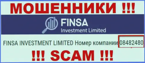 Как указано на официальном сайте мошенников FinsaInvestmentLimited: 08482480 - это их рег. номер