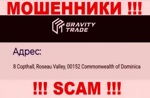 IBC 00018 8 Copthall, Roseau Valley, 00152 Commonwealth of Dominica - это офшорный официальный адрес GravityTrade, расположенный на интернет-ресурсе указанных мошенников