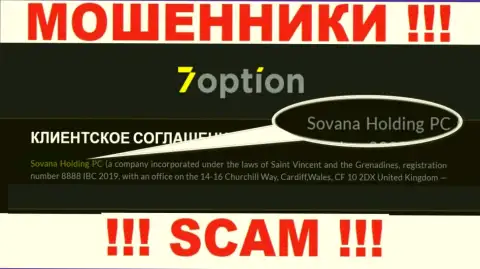 Сведения про юридическое лицо интернет-мошенников 7Option - Sovana Holding PC, не обезопасит Вас от их загребущих лап