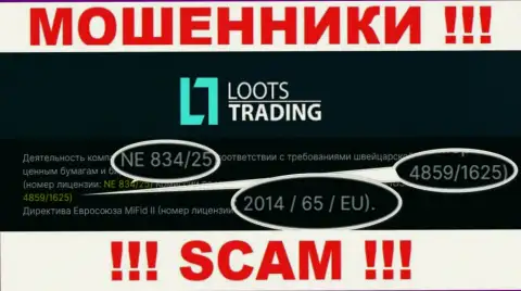 Не взаимодействуйте с компанией Loots Trading, зная их лицензию, предложенную на ресурсе, Вы не сможете спасти собственные финансовые вложения