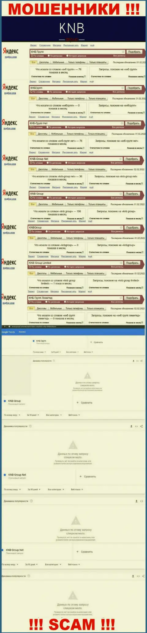 Скриншот статистики онлайн запросов по незаконно действующей конторе KNB Group