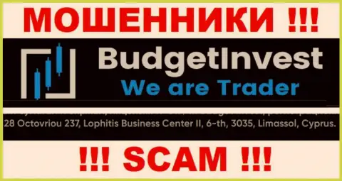 Не связывайтесь с Budget Invest - эти мошенники засели в офшоре по адресу - 8 Octovriou 237, Lophitis Business Center II, 6-th, 3035, Limassol, Cyprus