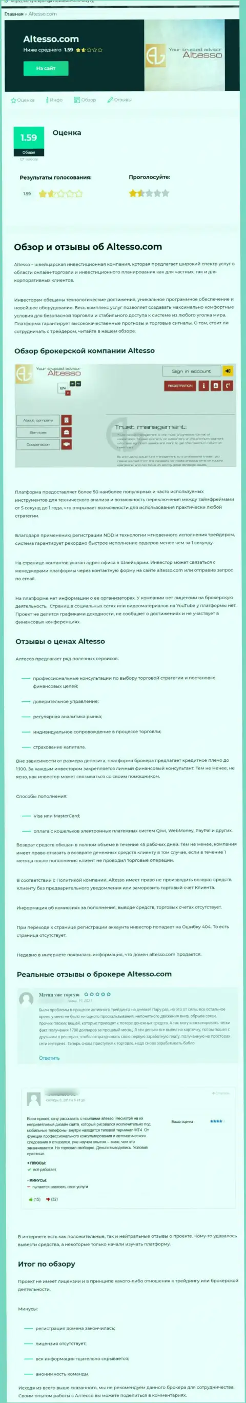 Обзор конторы AlTesso Net, проявившей себя, как мошенника