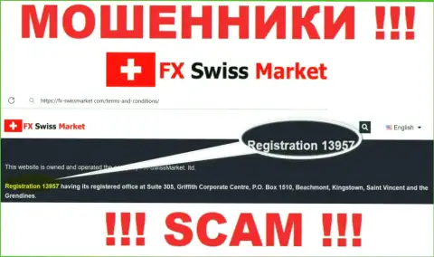 Как указано на официальном веб-портале воров FX Swiss Market: 13957 - это их рег. номер