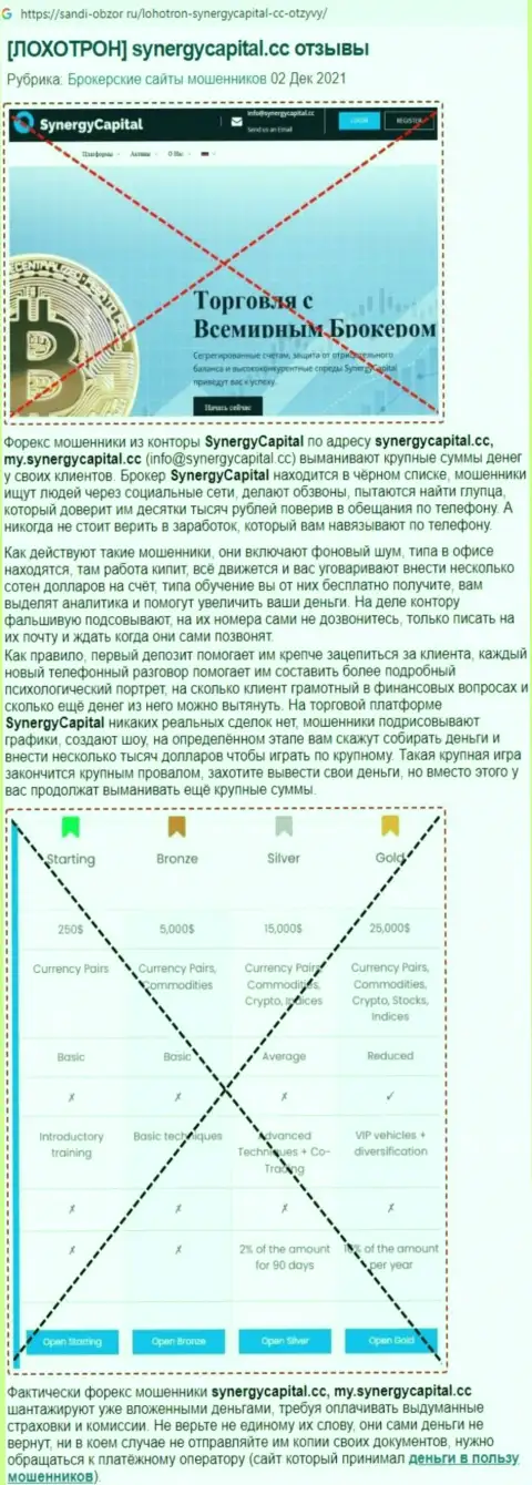 Обзор Synergy Capital с описанием всех показателей незаконных манипуляций