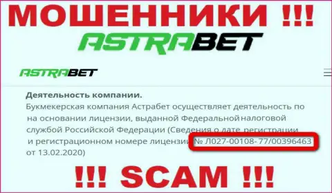 Довольно опасно верить конторе AstraBet Ru, хотя на сайте и размещен ее лицензионный номер