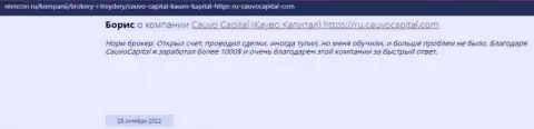 Комплиментарный отзыв об дилинговом центре CauvoCapital Com на веб-портале Ревокон Ру