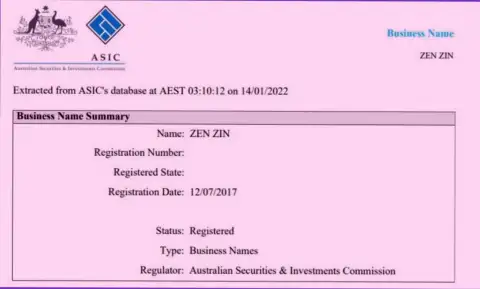 Регистрация дилинговой компании Зиннейра австралийским финансовым регулятором